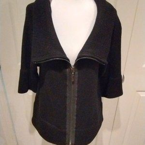 Kenneth Cole New York, Black Ladies Short-Sleeved Cardigan Sweater, MEDIUM
